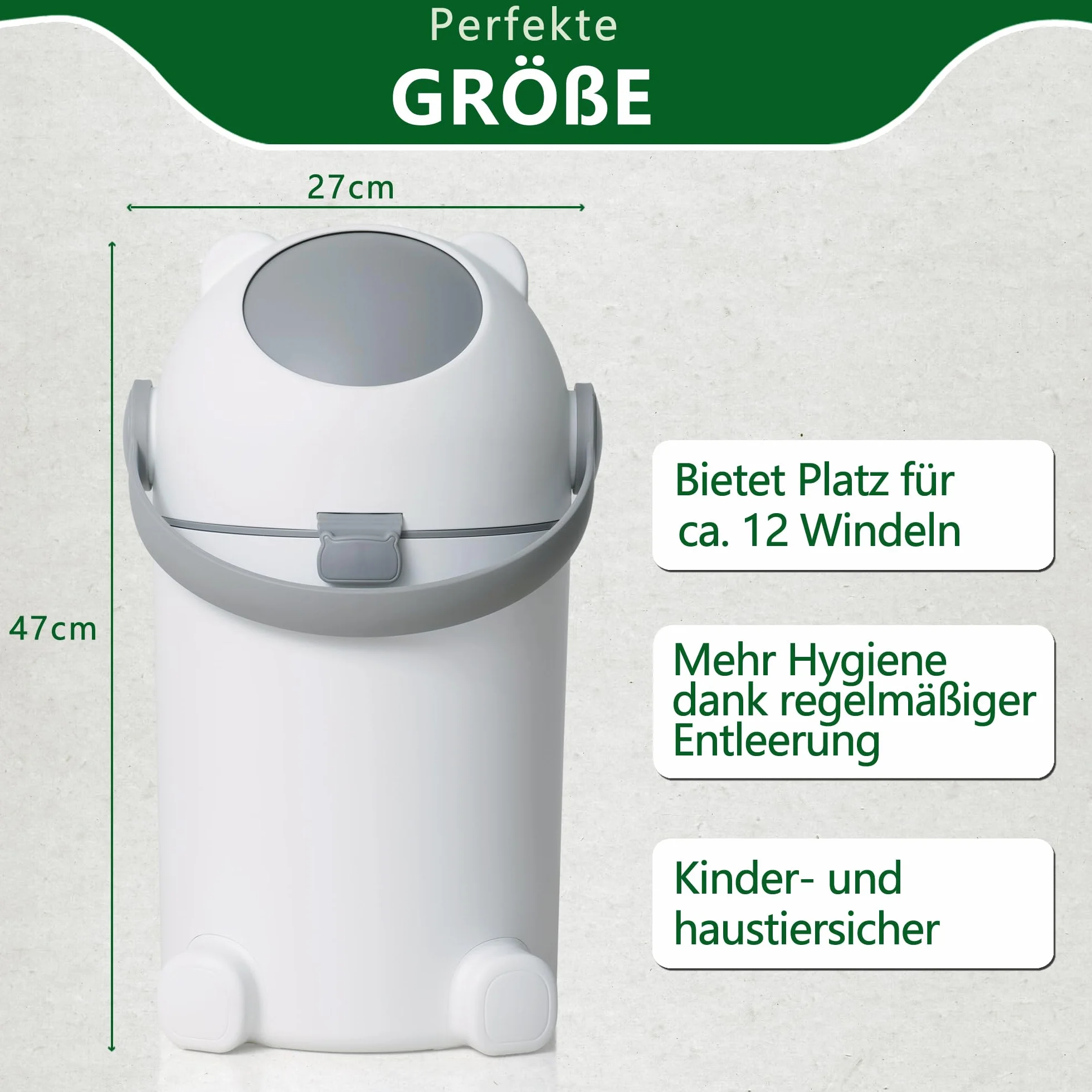 Poubelle à couches avec protection anti-odeurs, 12 l, utilisation à une main, sac universel, design d'ours mignon N2, blanc et gris pour chambre de bébé
