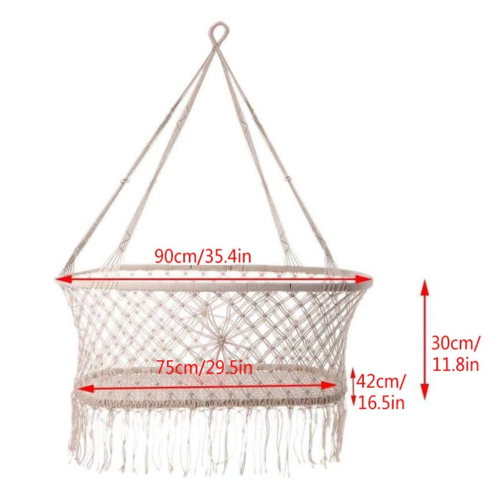 Berceau Suspendu Hamac Pour Bébé Fille/Garçon Pur Coton Tricoter Lit de né Bébé Coton tissé Corde pour garçons Filles Filet en macramé Respirant Mesures Franges Corde Macramé,Blanc,With accessories