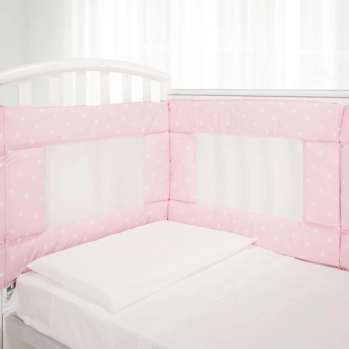 Babysanity - Tour de Lit Bébé équipée du Système Baby Air Mesh - Le Tour de Lit Respirant Souple et Solide Assure à l'enfant Un Environnement Sûr pour Dormir (Etoiles Roses)