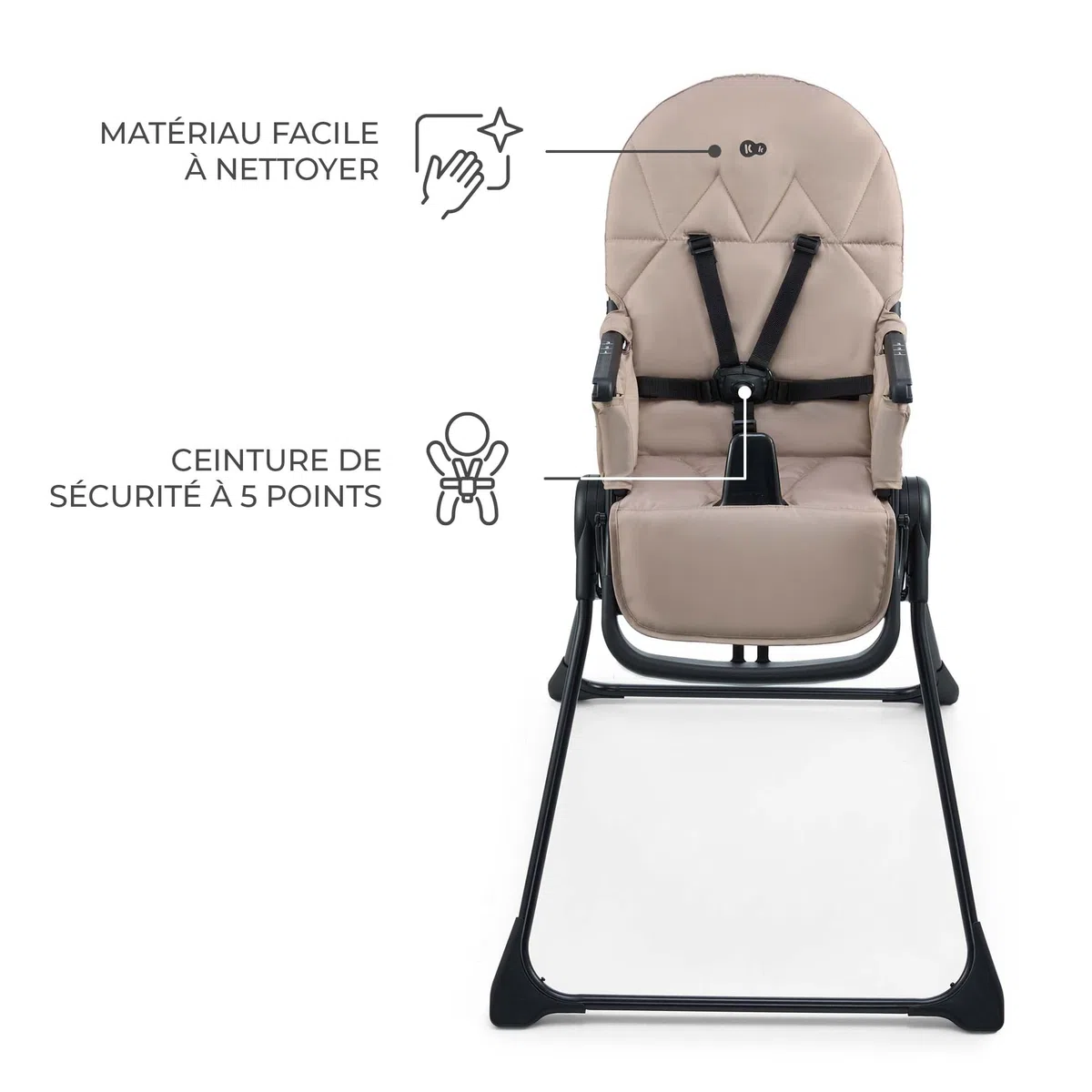 Kinderkraft BINCI chaise haute, légère et pliable, 5 kg, avec plateau, repose-pieds et harnais 5 points, idéale pour petits espaces et voyages, Beige