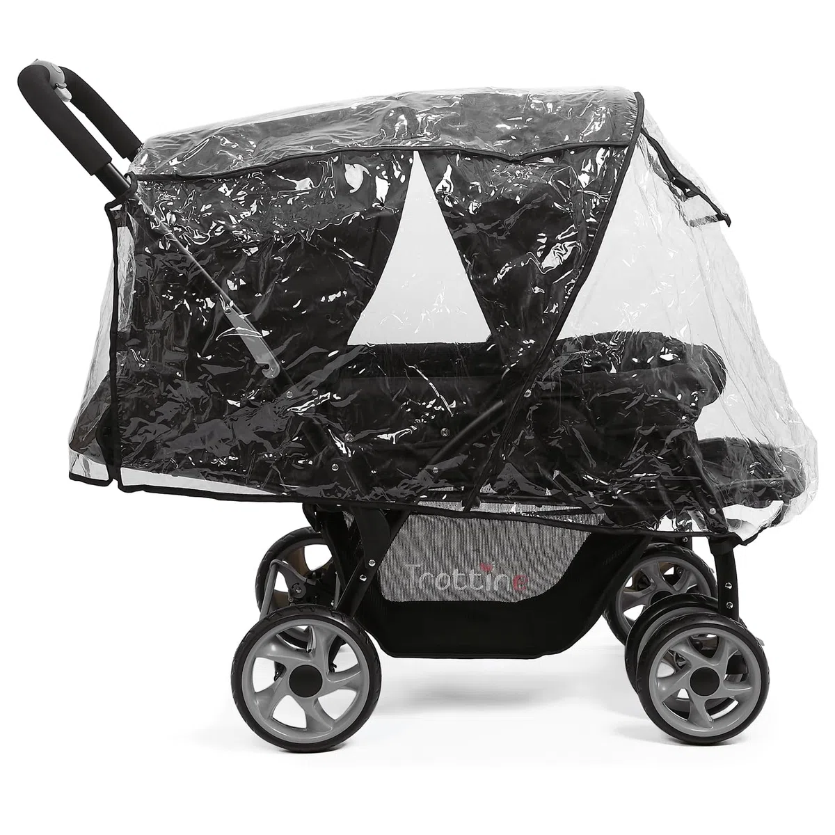 TWINBI Poussette Double Pour Jumeaux, Enfants Rapprochés, Maniable et Facilement Pliable, 2 Dossiers Inclinables Dont 1 à Plat, 2 Tabliers, Grand Panier, Habillage Pluie Intégral – NoirEtoile