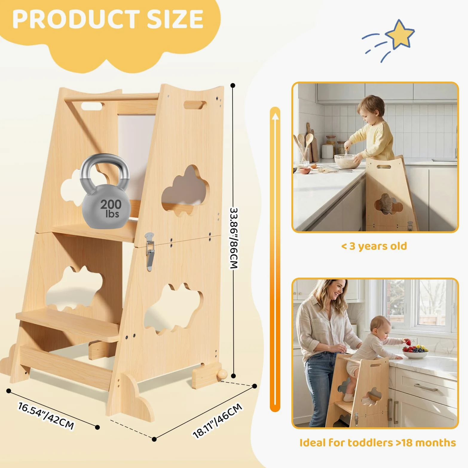 KIDINIX Tour d'Observation Enfant, Tour d'Apprentissage 3 en 1 avec Garde-Corps et Tableau Noir, Tour Montessori Pliable