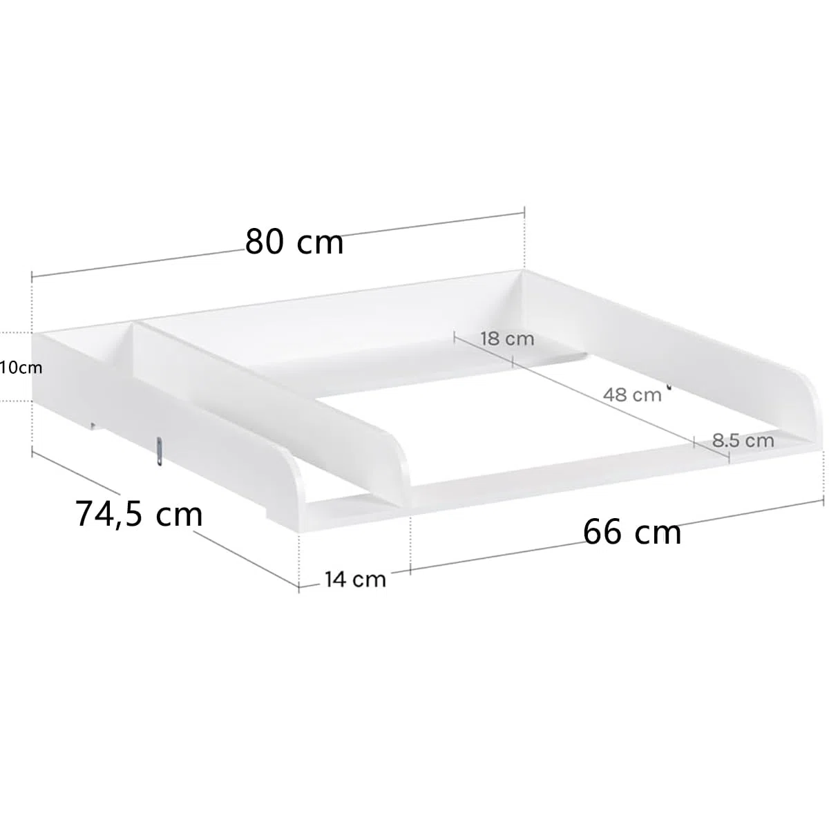 WOLTU Plan à Langer pour Commode, Table à Langer Accessoires, avec Cloison de Séparation, 80x8,5x74,5 cm, Fixation Sécuritaire, en MDF, Blanc