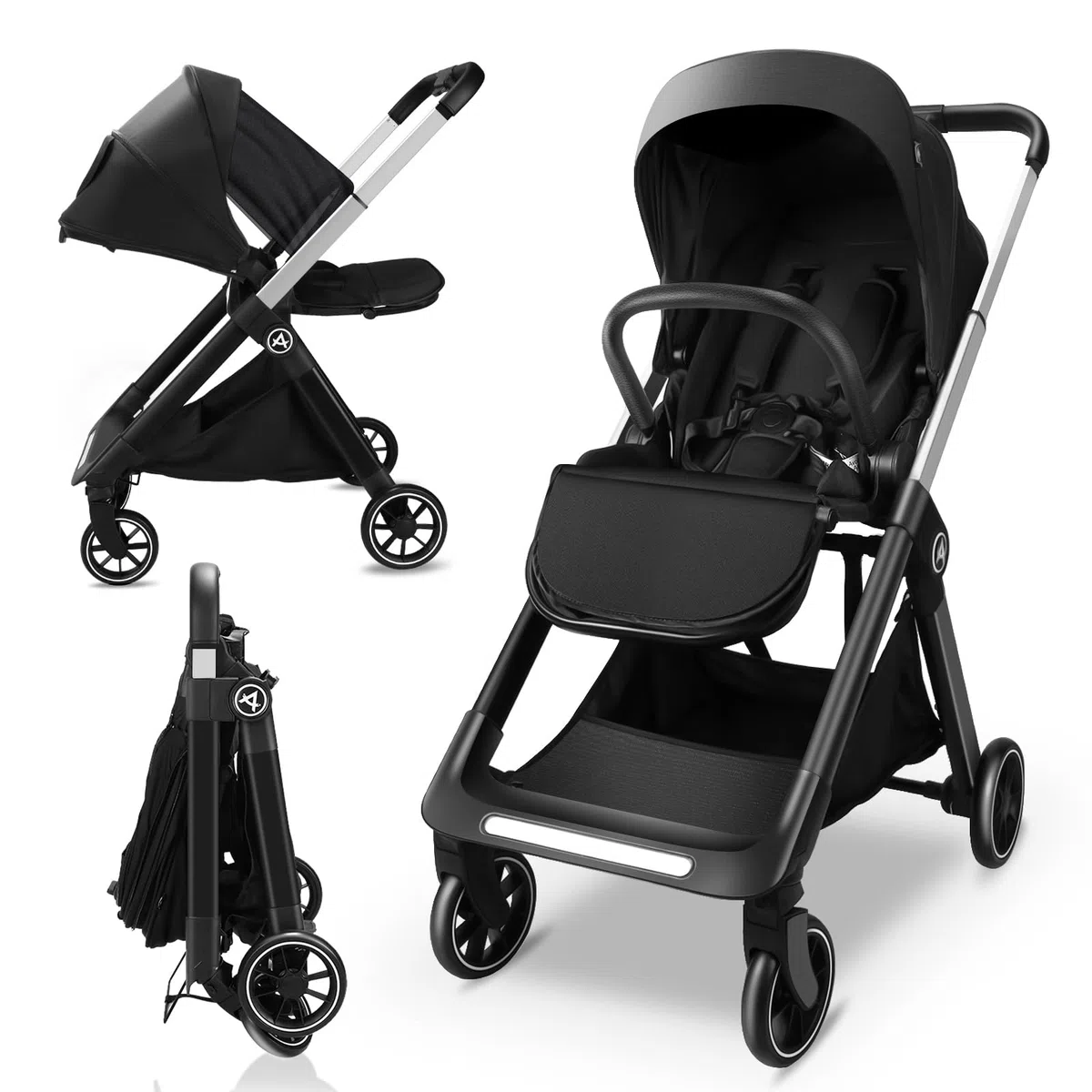 Poussette Réversible Pliable pour Bébé 0-3 Ans 4 Roues Amortisseurs Max 22 kg