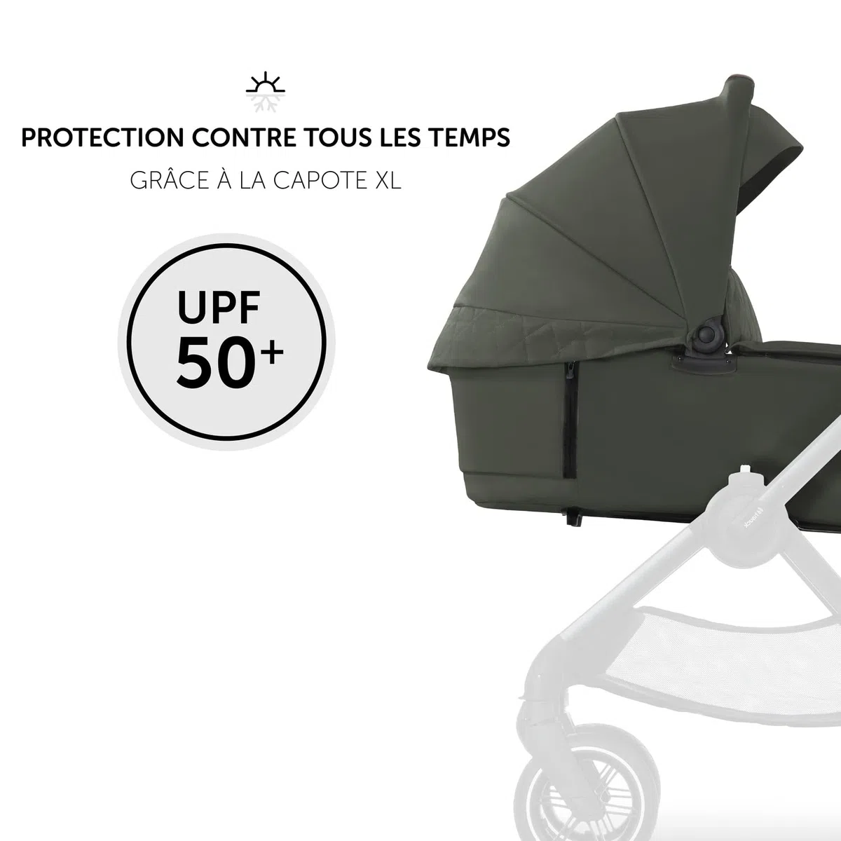 hauck Nacelle Walk N Care Carrycot, dès la Naissance, Facile à Fixer sur Poussette et à Enlever avec Boutons à Memoire, Fenêtre Panoramique XXL, UPF 50+, Pliable, Vert Olive Foncé