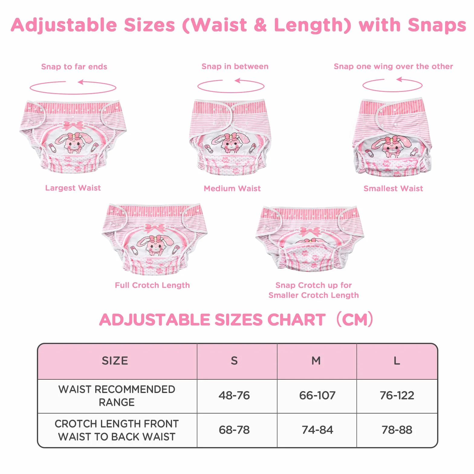 LittleForBig Couvre-Couches En Tissu Pour Adultes Lavable Réglable Réutilisable Imperméable Baby Usagi Rose L