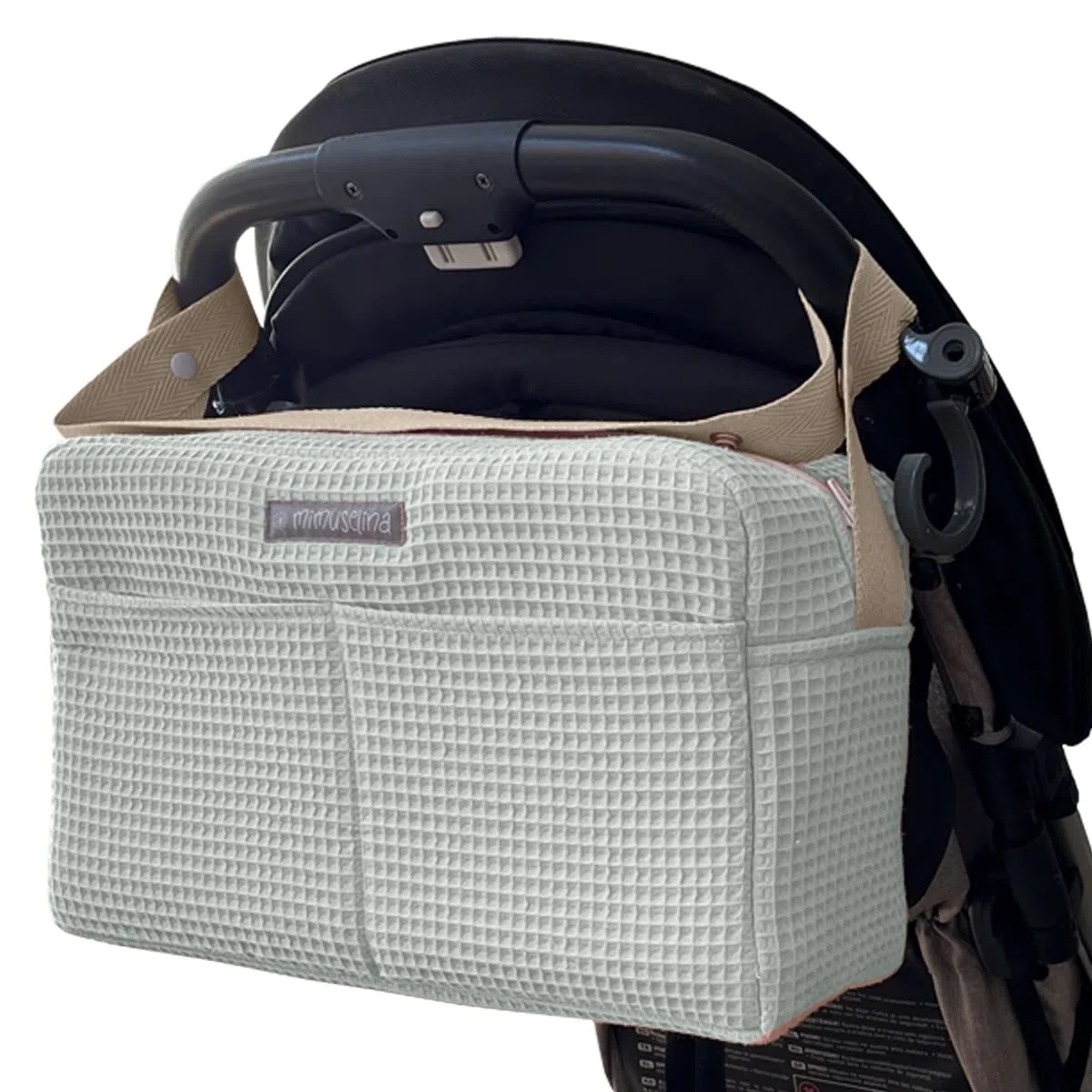 MIMUSELINA Sac Poussette | Grand Organisateur Poussette pour Bébé | Organisation Totale avec 7 Poches | À Porter à l’Épaule ou à Fixer sur la Poussette sans Crochets | Fabriqué en Espagne