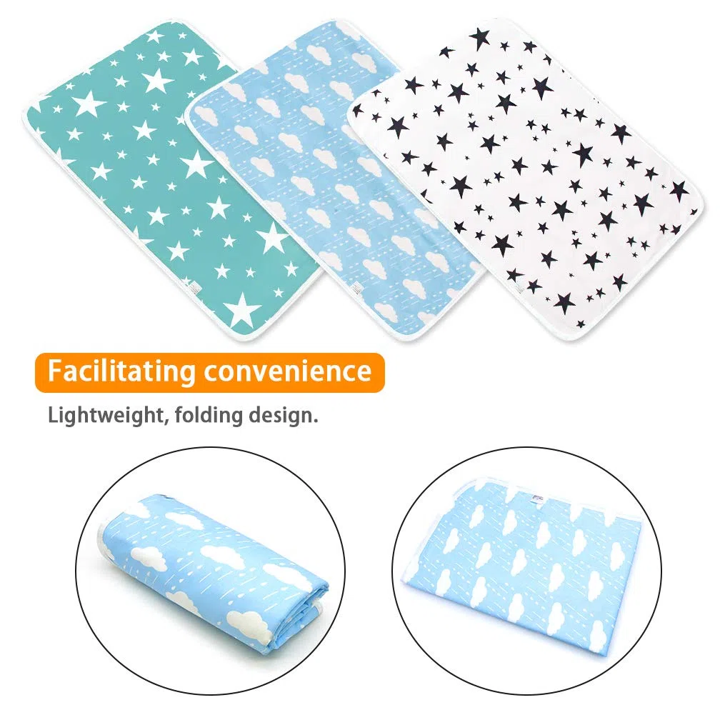 Lot de 3 tapis à langer imperméables pour bébé Vert Blanc Bleu