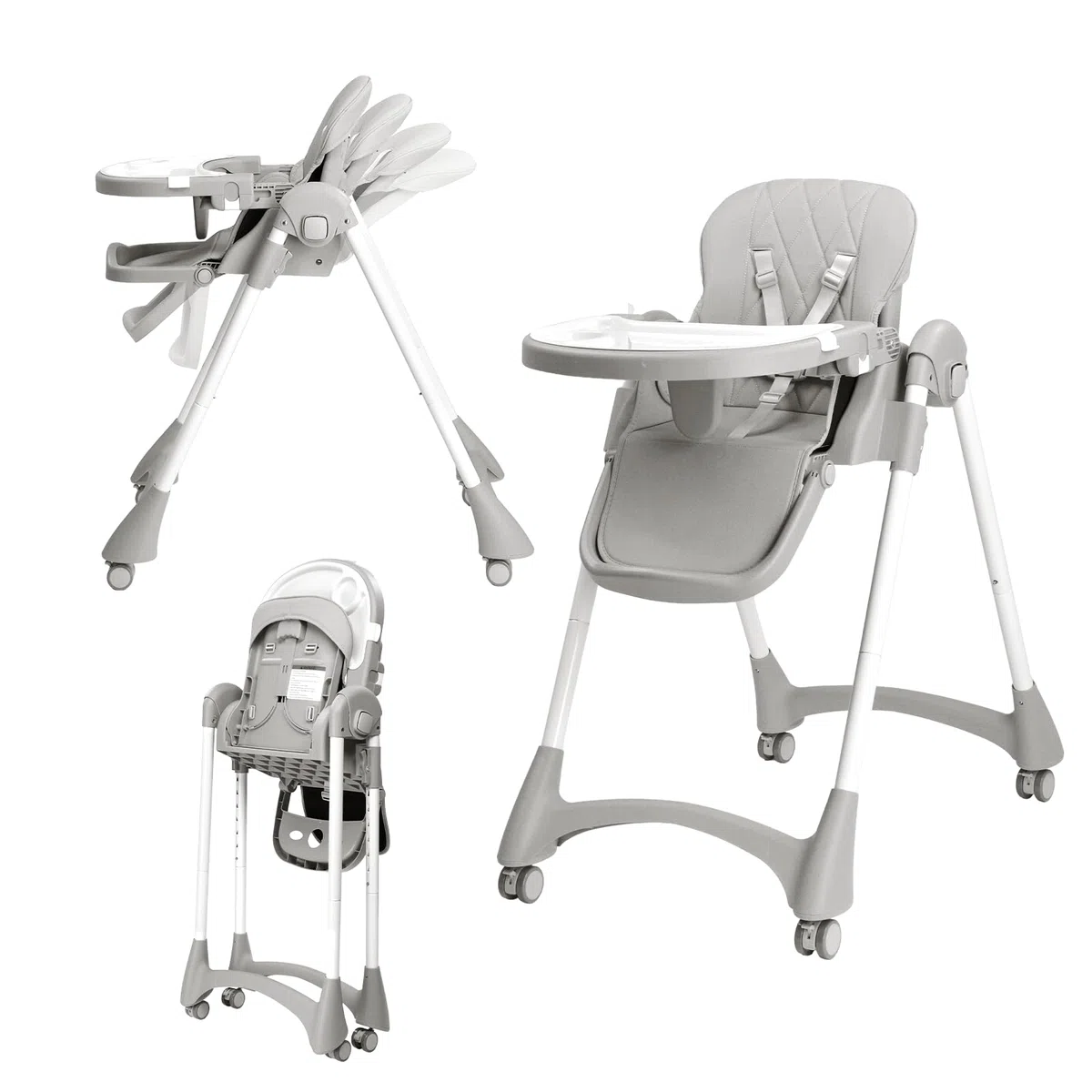 BONNLO Chaise Haute Bébé Évolutive, 6 Mois - 3 Ans (max. 15 kg)，Chaise de Nourriture Bebe Pliable, Siege Pliante, Siege d'Appoint Bébé, Avec Plateau, Repose-pieds, Réglable, Naissance (Gris)