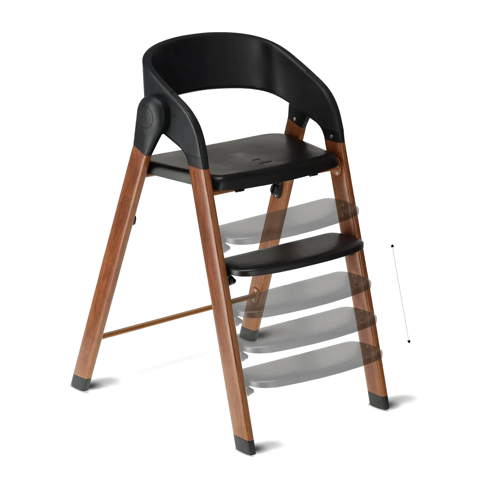Deryan Chaise Haute évolutive 4en1, Pour Bébé Ergonomique, Confortable, Inclinable, Pliable, Avec Hauteur Réglable, Repose-Pieds, Plateau Amovible, 6 mois à 3 ans (110 kg) - Bois/Noir