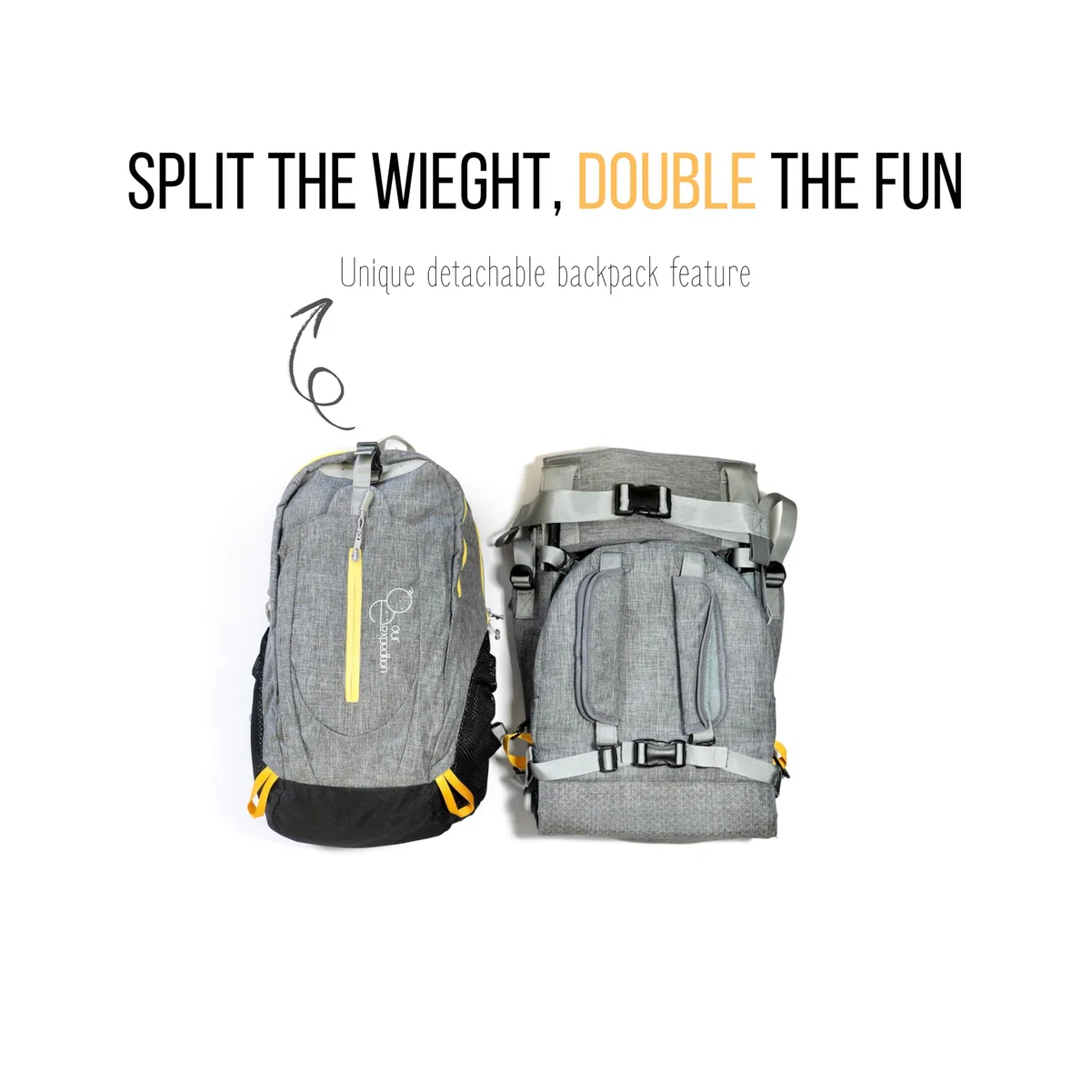 Porte-enfant de randonnée OE pour enfants et tout-petits (1 à 4 ans) avec sac à dos amovible et pare-soleil, cadre pliable, compact — parfait pour les randonnées d’une journée.