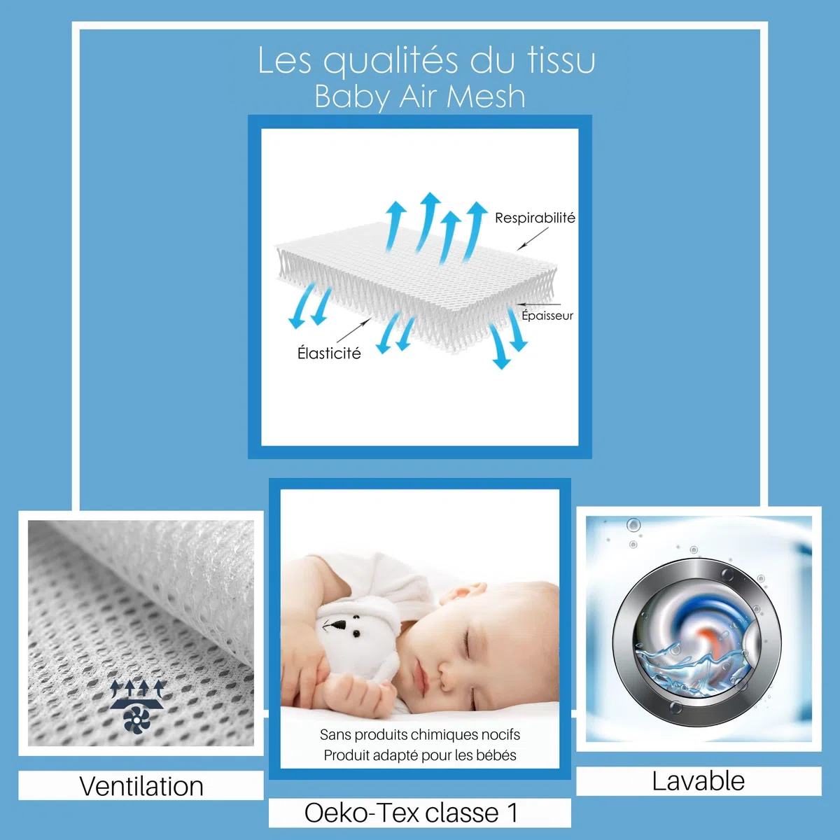 Babysanity - Tour de Lit Bébé équipée du Système Baby Air Mesh - Le Tour de Lit Respirant Souple et Solide Assure à l'enfant Un Environnement Sûr pour Dormir (Etoiles Roses)