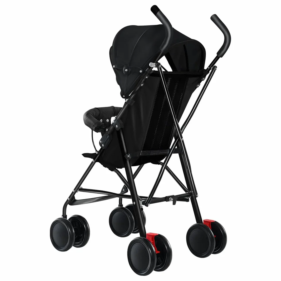 Poussette 3 en 1, Poussette Canne avec Coussin et Moustiquaire, Poussette Légère et Pliable, Poussette pour 0-4 Ans, Poussette Tout Terrain avec Frein et Panier (noir)