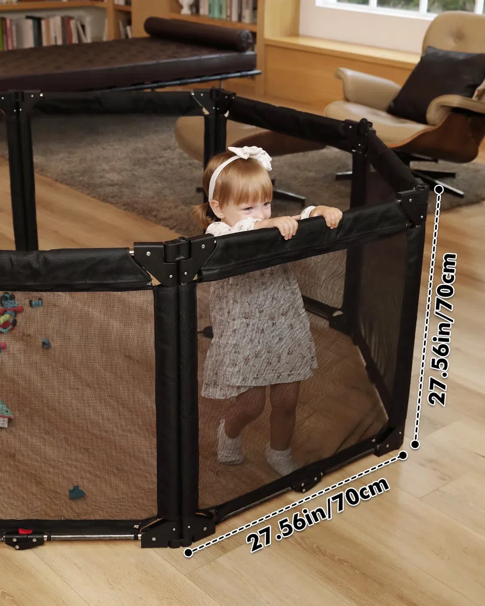 Derimkcoa Barrière de Sécurité Enfants pour Cheminée avec Porte 210 cm, 3 Pièces Barrière Escalier Pliable Bébé, Protection Enfants et Animaux, Grille de Sécurité pour Poêle