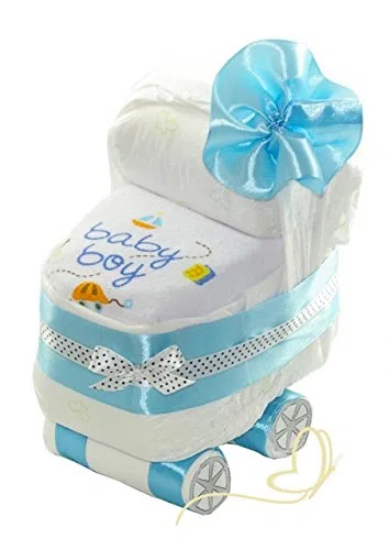 Gâteau de couches bleu pour garçon - Cadeau de naissance, fête prénatale - Baby Boy