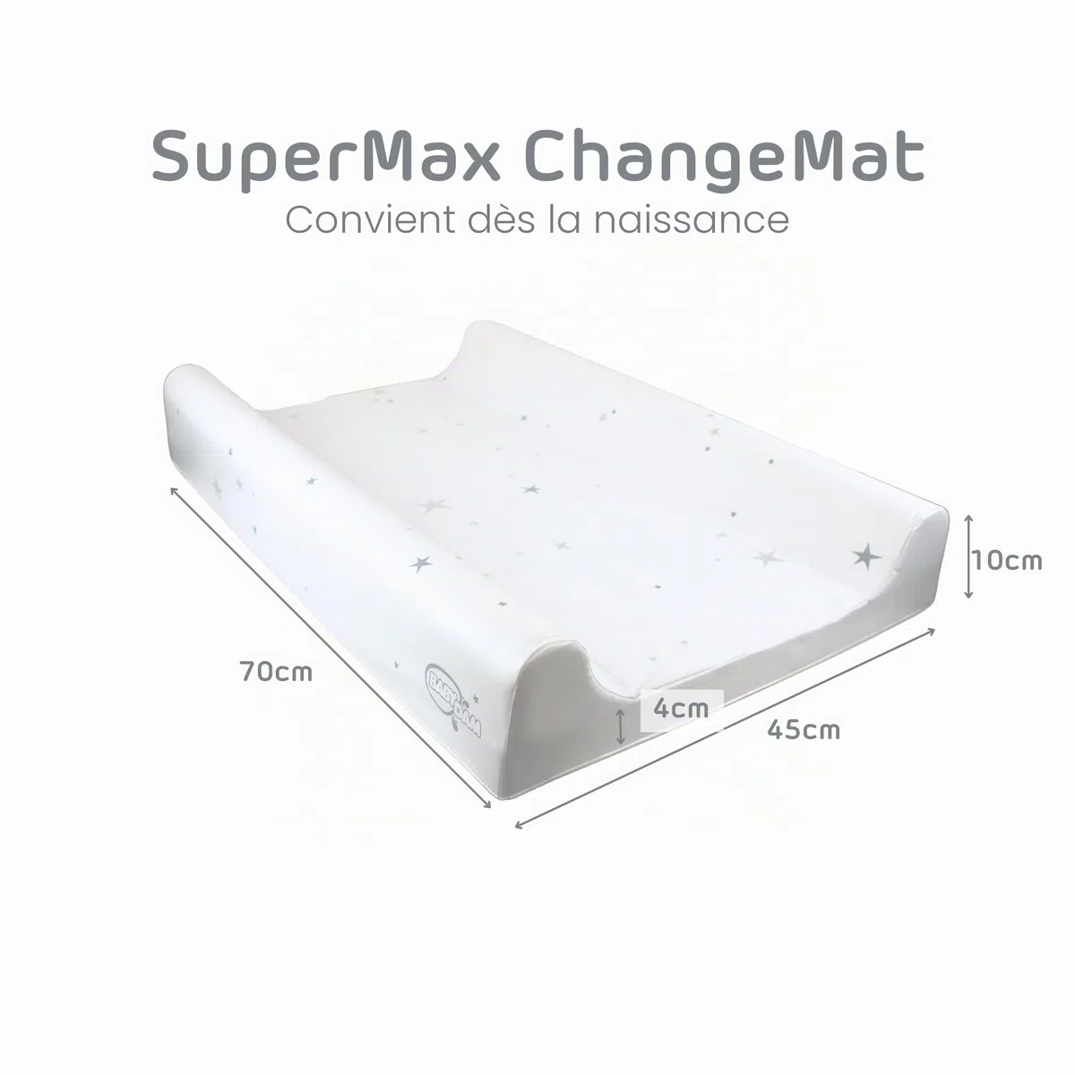 BabyDam Matelas à langer anti-roulis de luxe SuperMax - Facile à nettoyer - 70 x 45 cm - Gris étoilé / blanc
