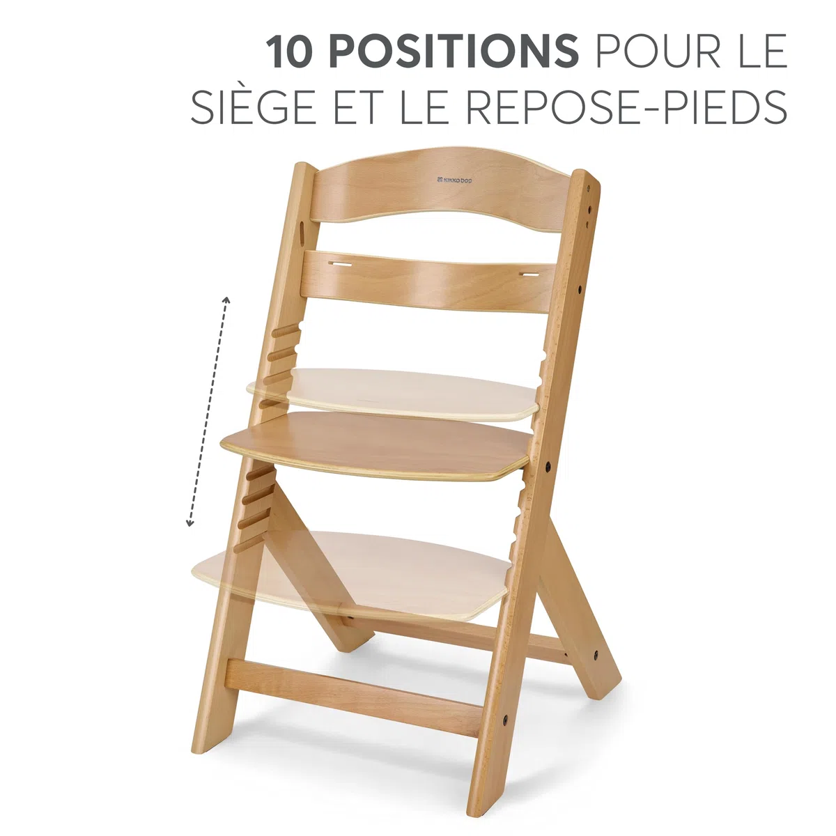 KikkaBoo Chaise Haute Bébé Évolutive en Bois NORDY, Bois de Hêtre, Réglable jusqu’à 35 kg, Plateau Amovible, Siège et Repose-Pieds Réglables, Harnais 3 Points, Bois