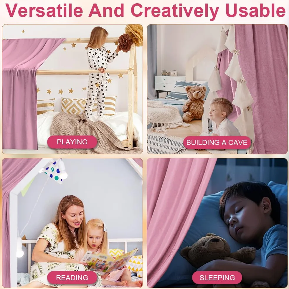 Vicloon Ciel de Lit pour Maison, Décoration Ciel de Lit pour Chambre d'enfant, 100% Coton Muslin Biologique 135 x 360 cm, Ciel de Lit pour Montessori Lit d'enfant, Rose Foncé
