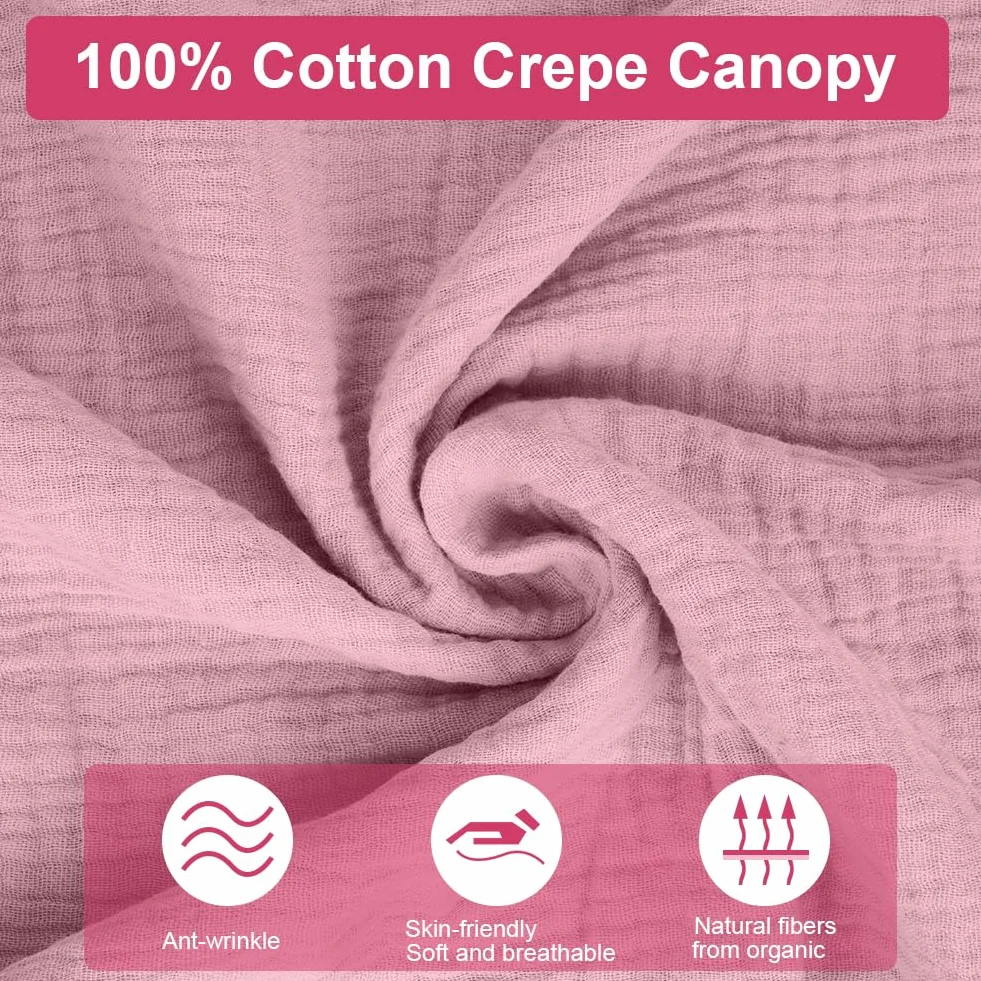 Vicloon Ciel de Lit pour Maison, Décoration Ciel de Lit pour Chambre d'enfant, 100% Coton Muslin Biologique 135 x 360 cm, Ciel de Lit pour Montessori Lit d'enfant, Rose Foncé