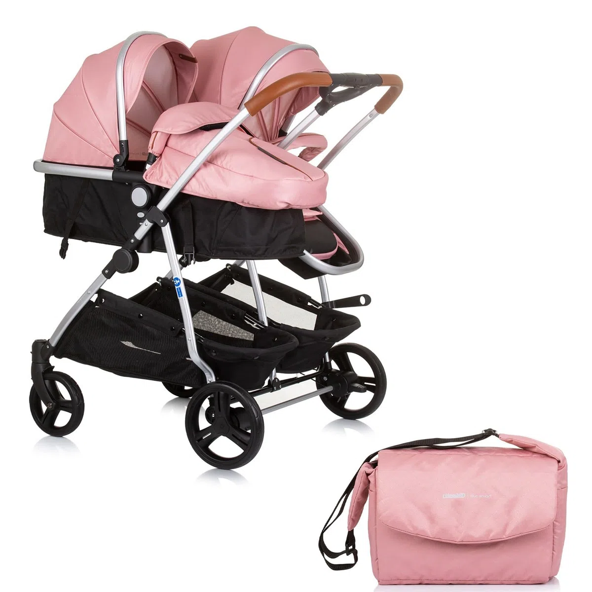 DUO SMART Poussette jumeaux ou enfants rapprochés largeur 79 cm Flamant rose sans cosy