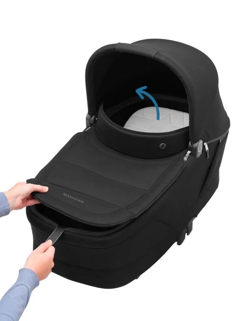 Maxi-Cosi Sense, Nacelle bébé, de la Naissance à 6 Mois (9kg), Spacieuse et Confortable, Matelas épais en Mousse à mémoire et inclinable, Compatible Poussette, Aération, Twillic Black