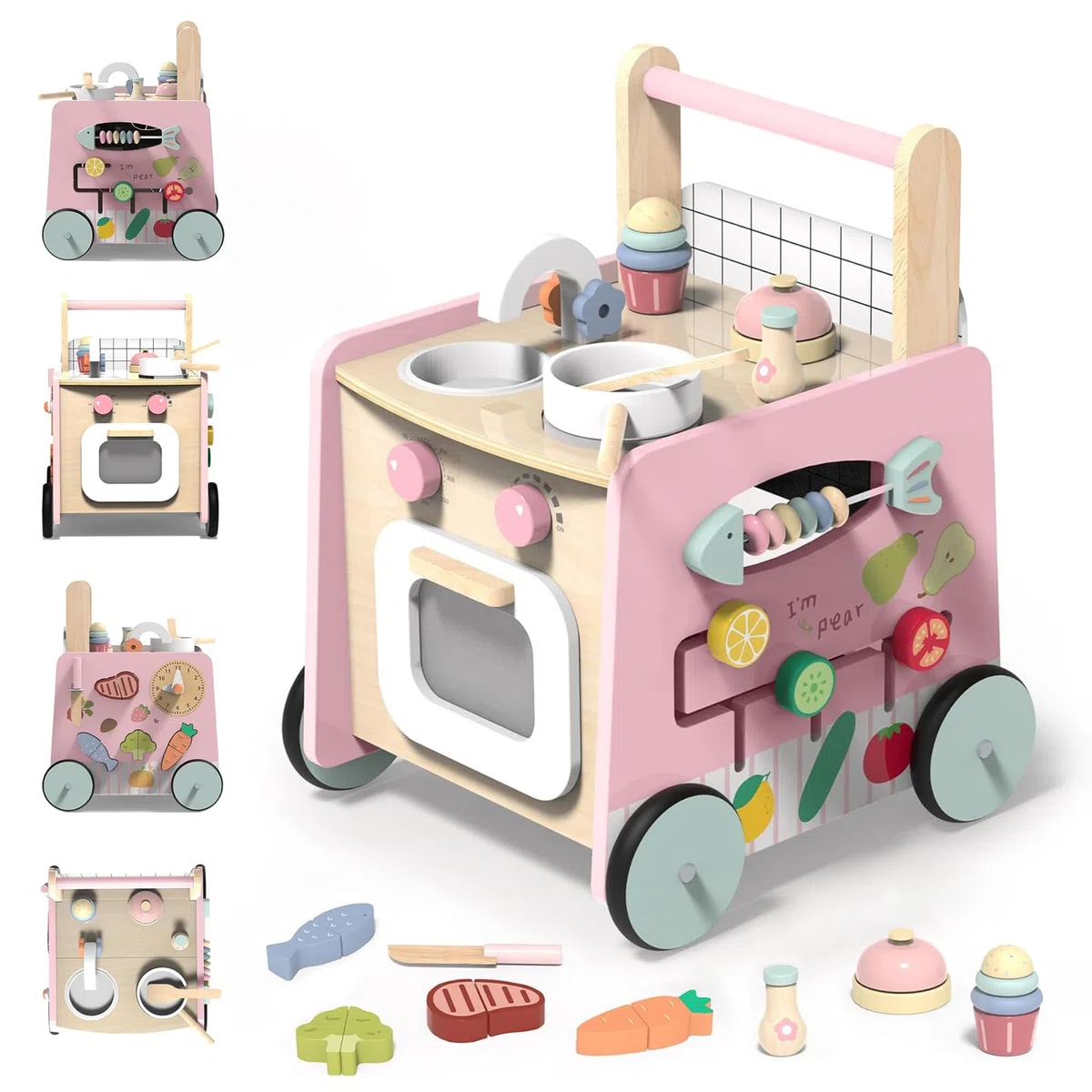 VITONIS Trotteur Bébé en Bois, Chariot de Marche, Jouet Centre d'Activité, Baby Walker pour Enfant