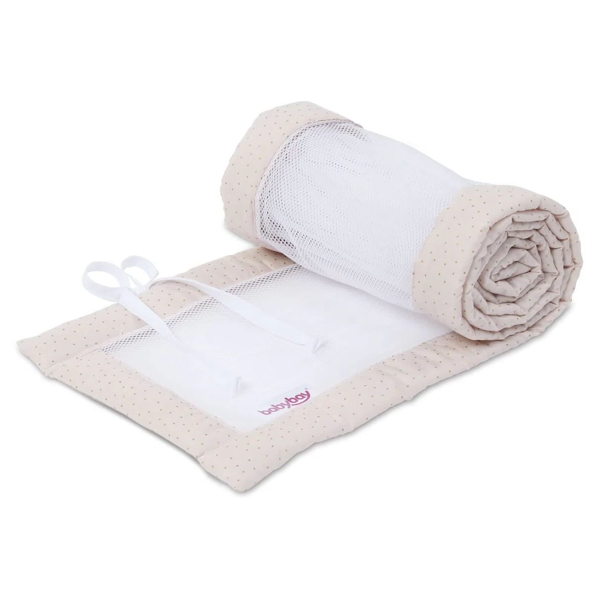 babybay Tour de lit en maille Royal compatible avec les modèles Maxi, Boxspring, Comfort et Comfort Plus, beige à pois dorés
