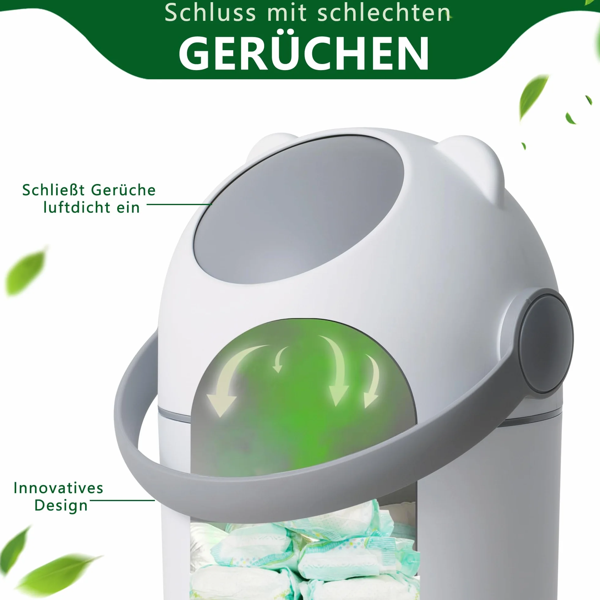Poubelle à couches avec protection anti-odeurs, 12 l, utilisation à une main, sac universel, design d'ours mignon N2, blanc et gris pour chambre de bébé