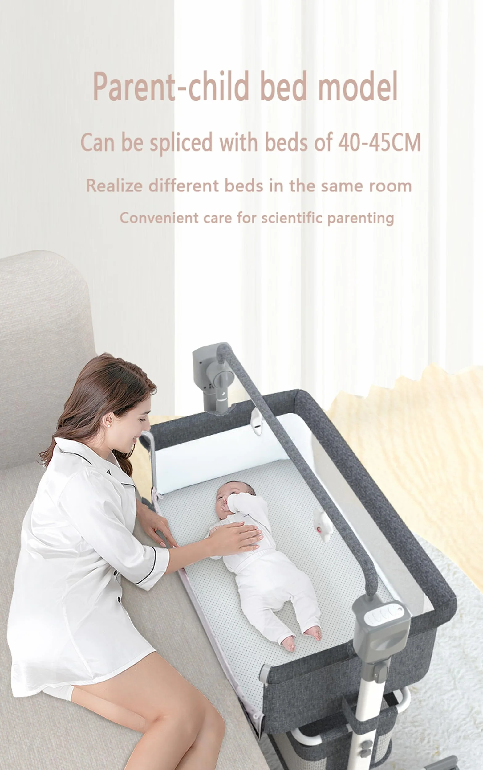 Lit Cododo Bébé Électrique Bluetooth 5 Engrenages Balancement Matelas Musique 601 Brown
