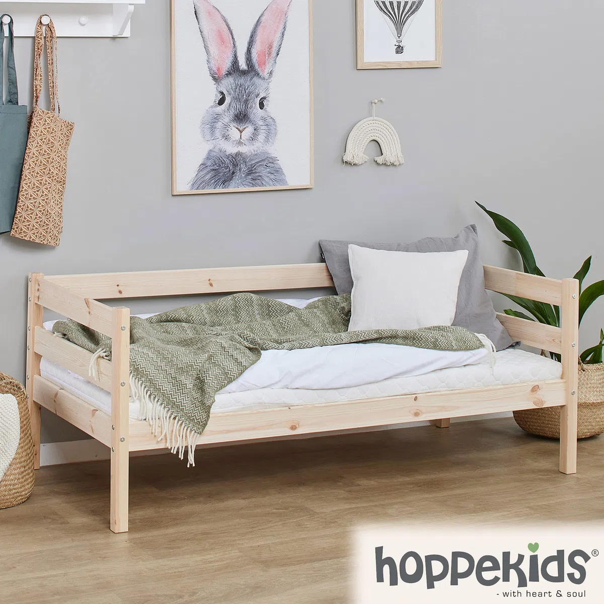 Hoppekids ECO Comfort Lit Enfant avec sommier à Lattes 70x160 Fabriqué à partir de pin Massif Bois Naturel