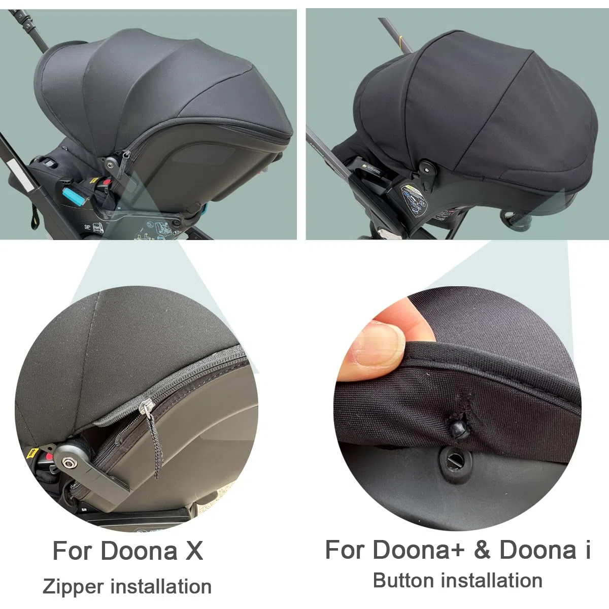 Auvent de rechange pour poussette Doona X/Doona+/Doona i, pare-soleil extensible à 4 segments, lavable en machine, accessoires de poussette avec épaulettes (noir, pour Doona X)