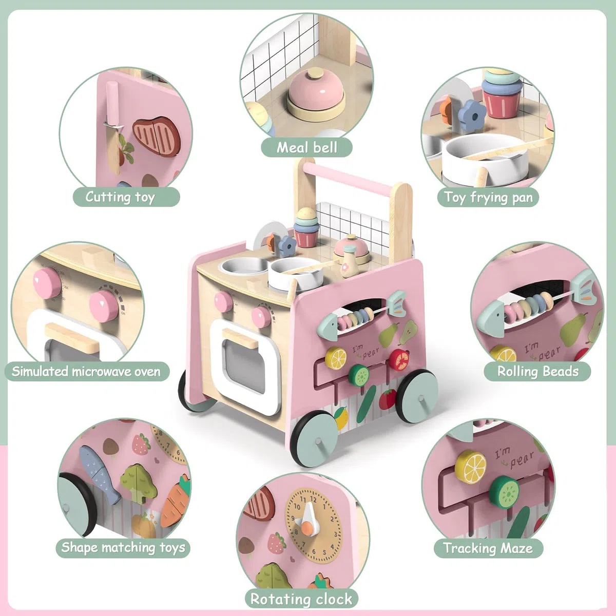 VITONIS Trotteur Bébé en Bois, Chariot de Marche, Jouet Centre d'Activité, Baby Walker pour Enfant