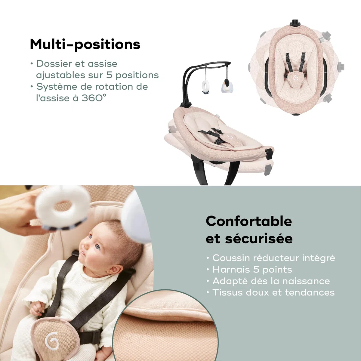 Babymoov Balancelle Bébé Électrique Swoon Evolution Mocca-Connectée avec Application mobile - Streaming musical, Enregistrement de voix et Berceuses personnalisées - Assise 360° - Réducteur nouveau-né