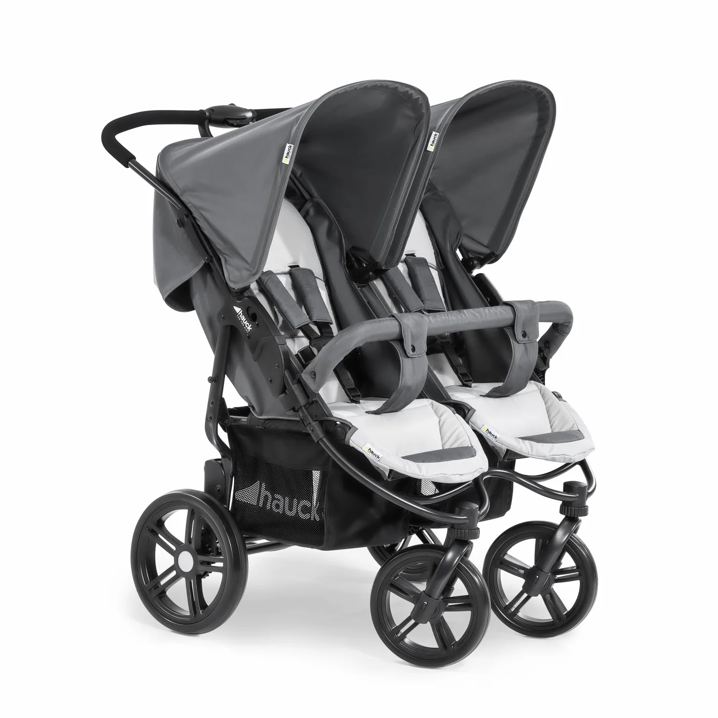 hauck Poussette Double pour Jumeaux ou Frères et Sœurs Roadster Duo SLX – Pliable Compacte, Position Allongée – Grand Panier, Grandes Roues – dès la Naissance à 15 kg Chacun (env 3 Ans), Gris Argenté