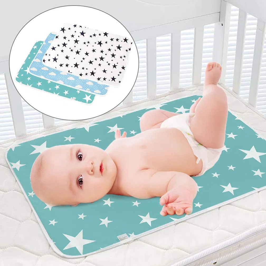 Lot de 3 tapis à langer imperméables pour bébé Vert Blanc Bleu
