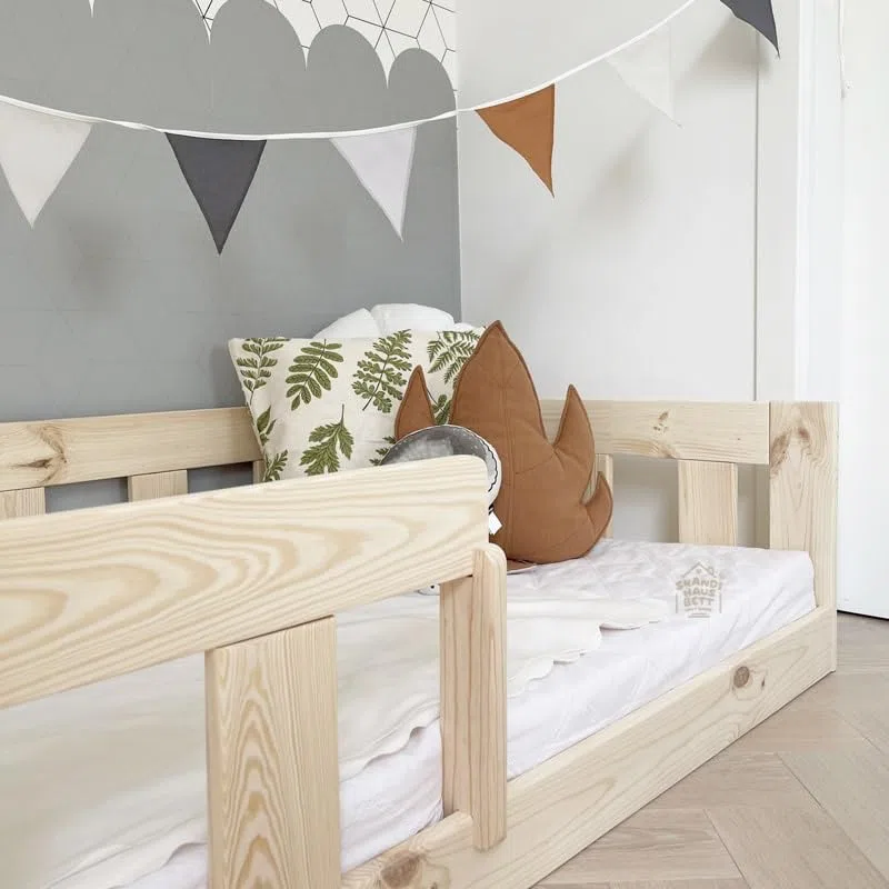 Lit au Sol 60x120 Bois Naturel Bébé Sécurité