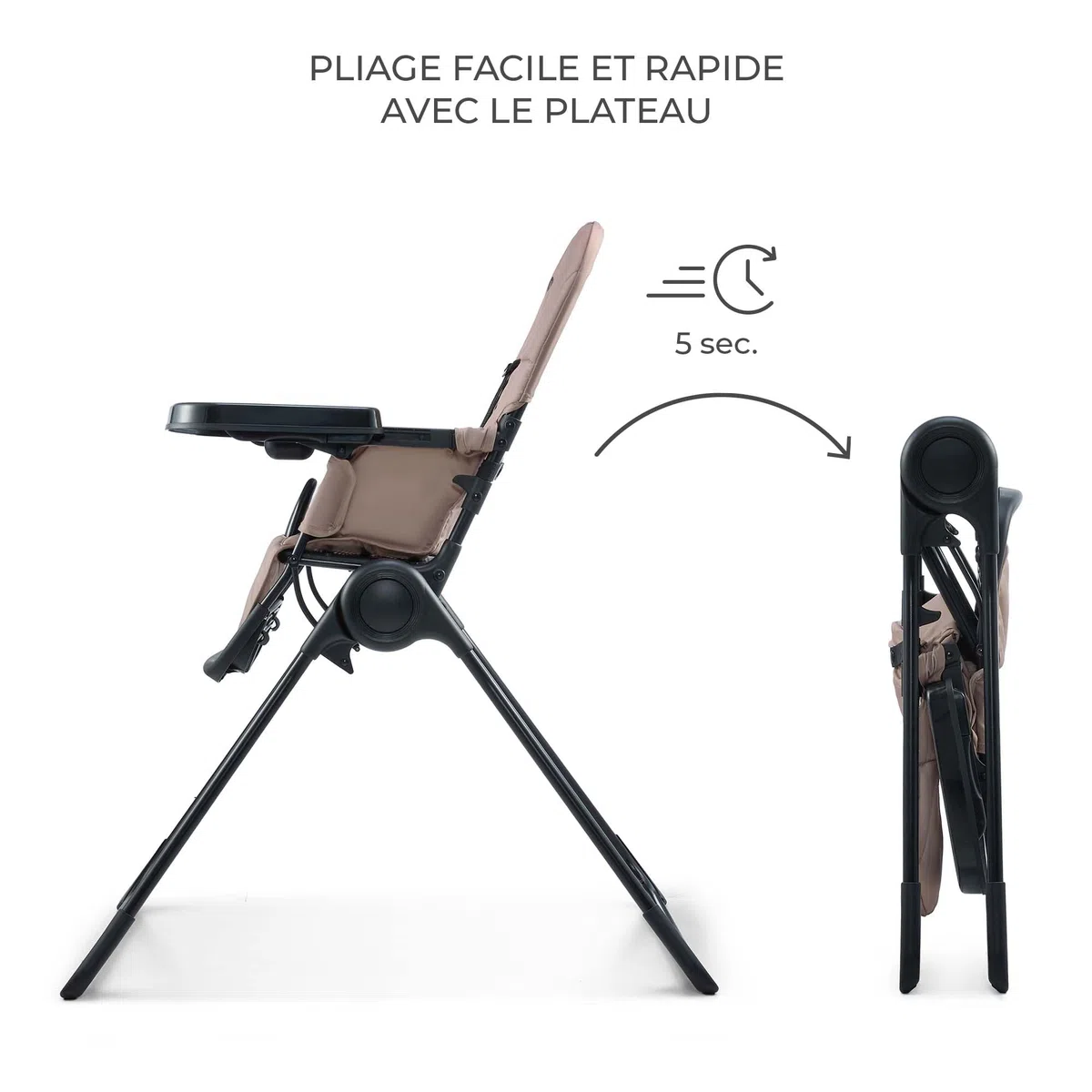 Kinderkraft BINCI chaise haute, légère et pliable, 5 kg, avec plateau, repose-pieds et harnais 5 points, idéale pour petits espaces et voyages, Beige