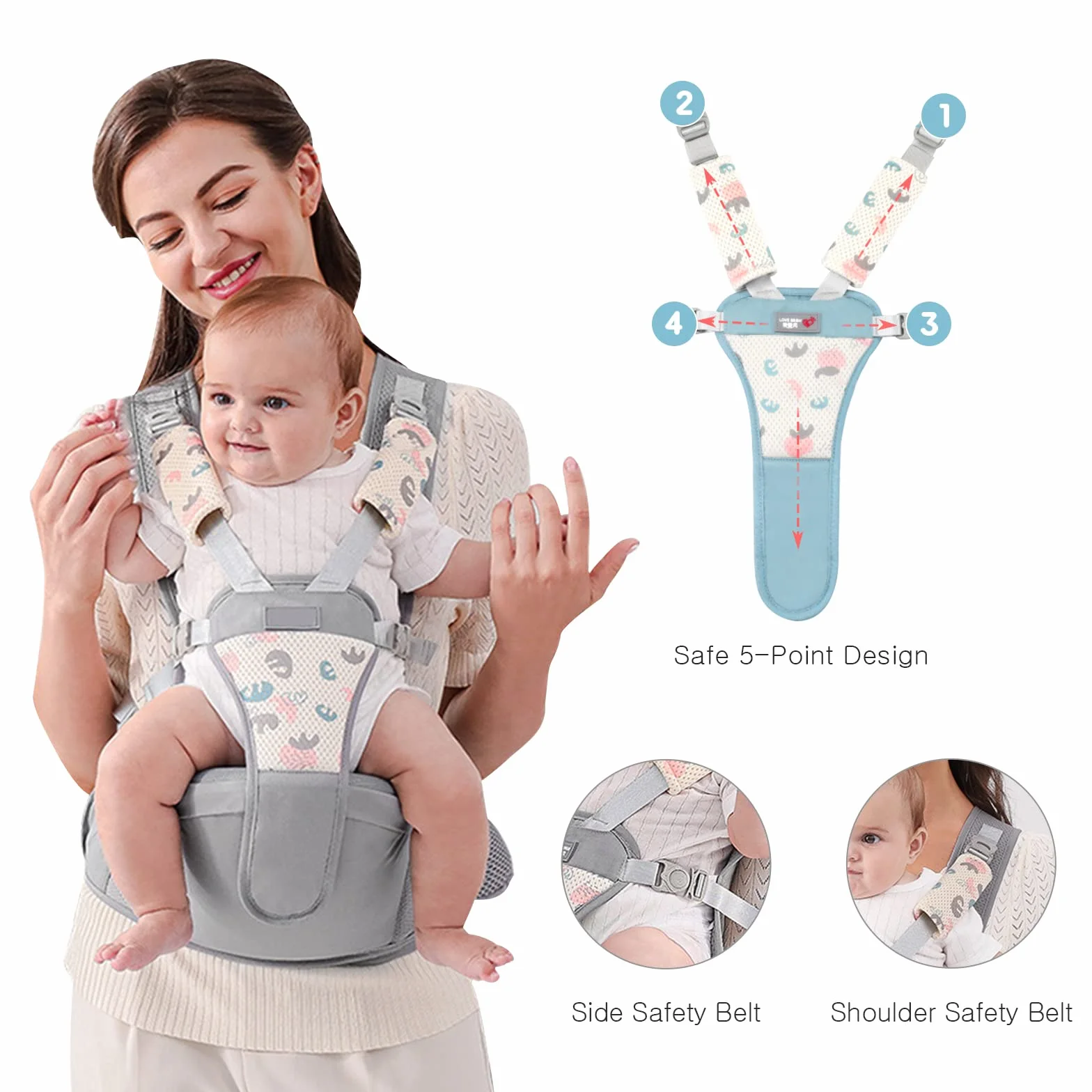 SONARIN Sac banane respirant Hipseat porte-bébé multifonctionnel ergonomique pour bébé 0-36 Mois gris