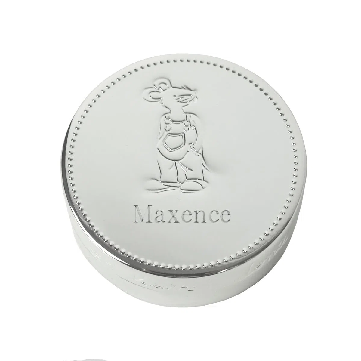 Boîte à Dents de Lait en Métal Argenté, Personnalisable avec Prénom, 6 cm x 2,5 cm, Motif Petite Souris