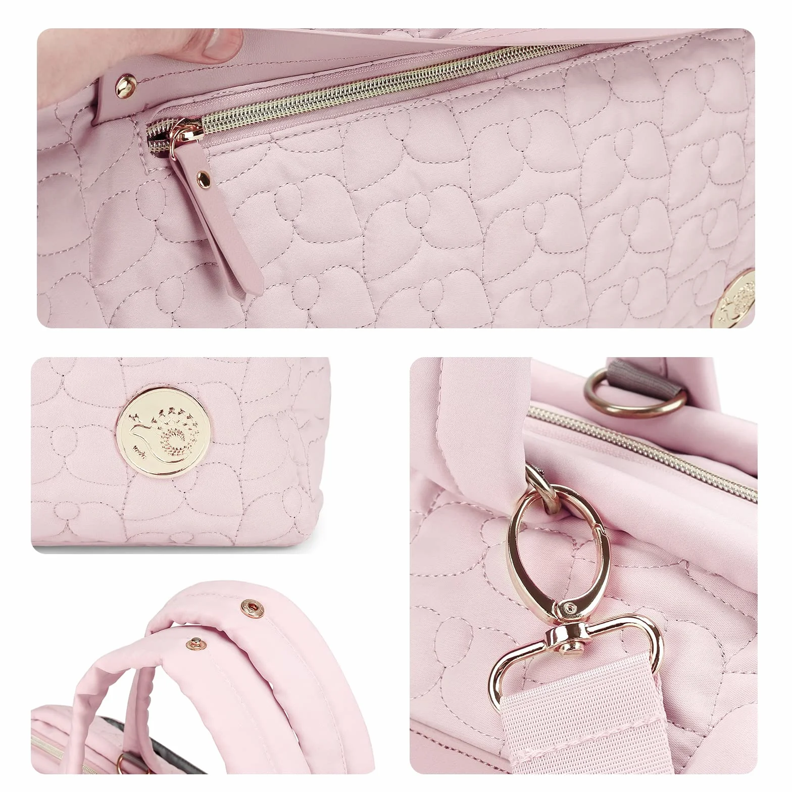 SONARIN Multi-Poches Sac à Langer pour Bébé Fourre-tout,Grande Capacité Multifonctionnel Sac Bandoulière à Langer Sac de Maternité Sac à Couches de Voyage avec Bretelle Unique(Rose)