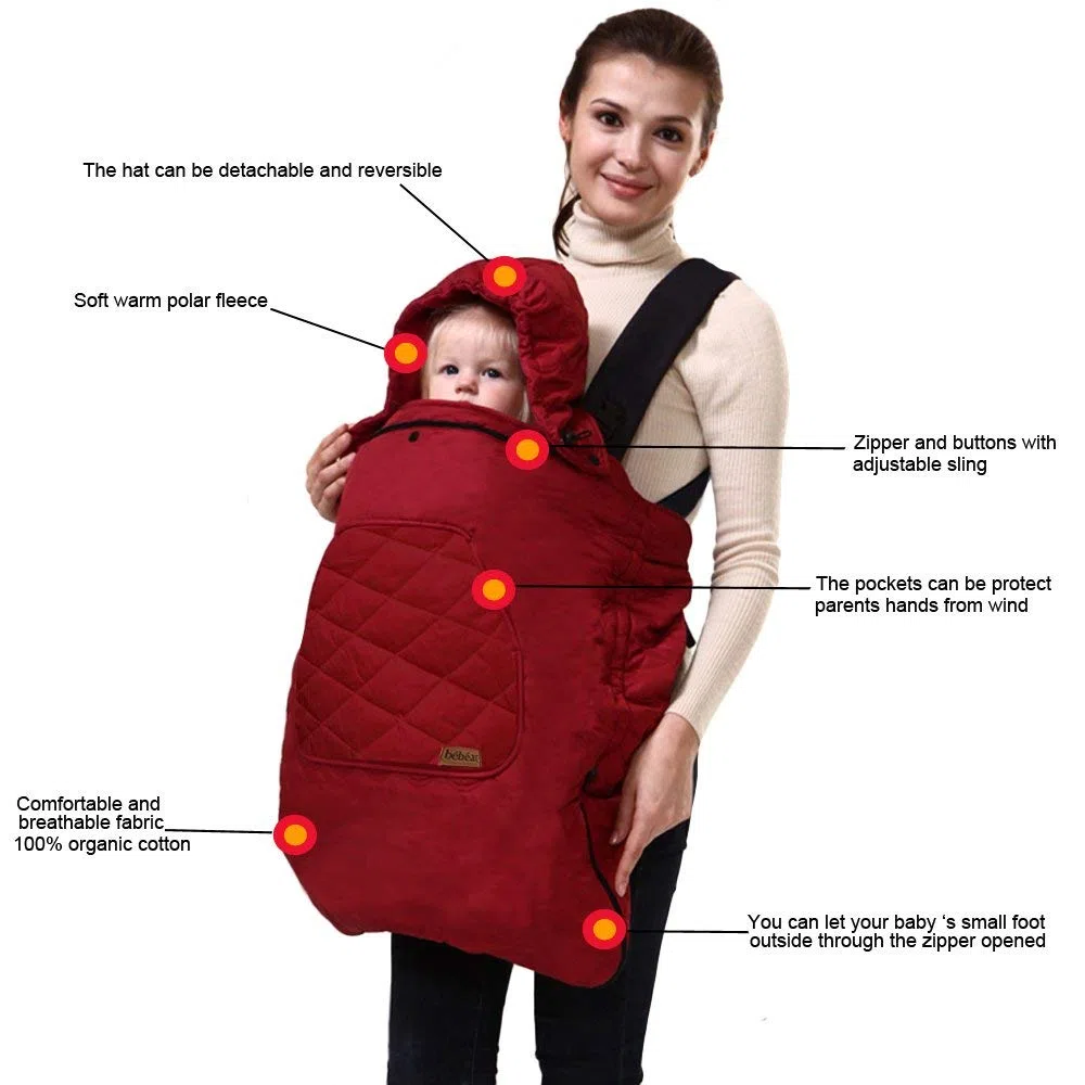 Bebear Winter Cover for Baby Carrier Warm Universal Hoodie Baby Carrier Cover for All Seasons(Dark Grey)