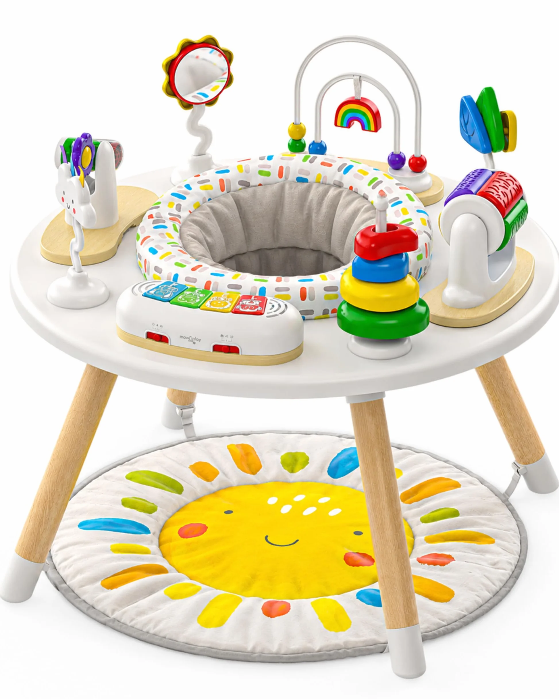 Move2Play Centre d'activités 4 en 1 pour bébé | Design inspiré de Montessori | 8 jouets interactifs | Temps du ventre, exersaucer, pull et table pour tout-petits | Indispensable pour bébé