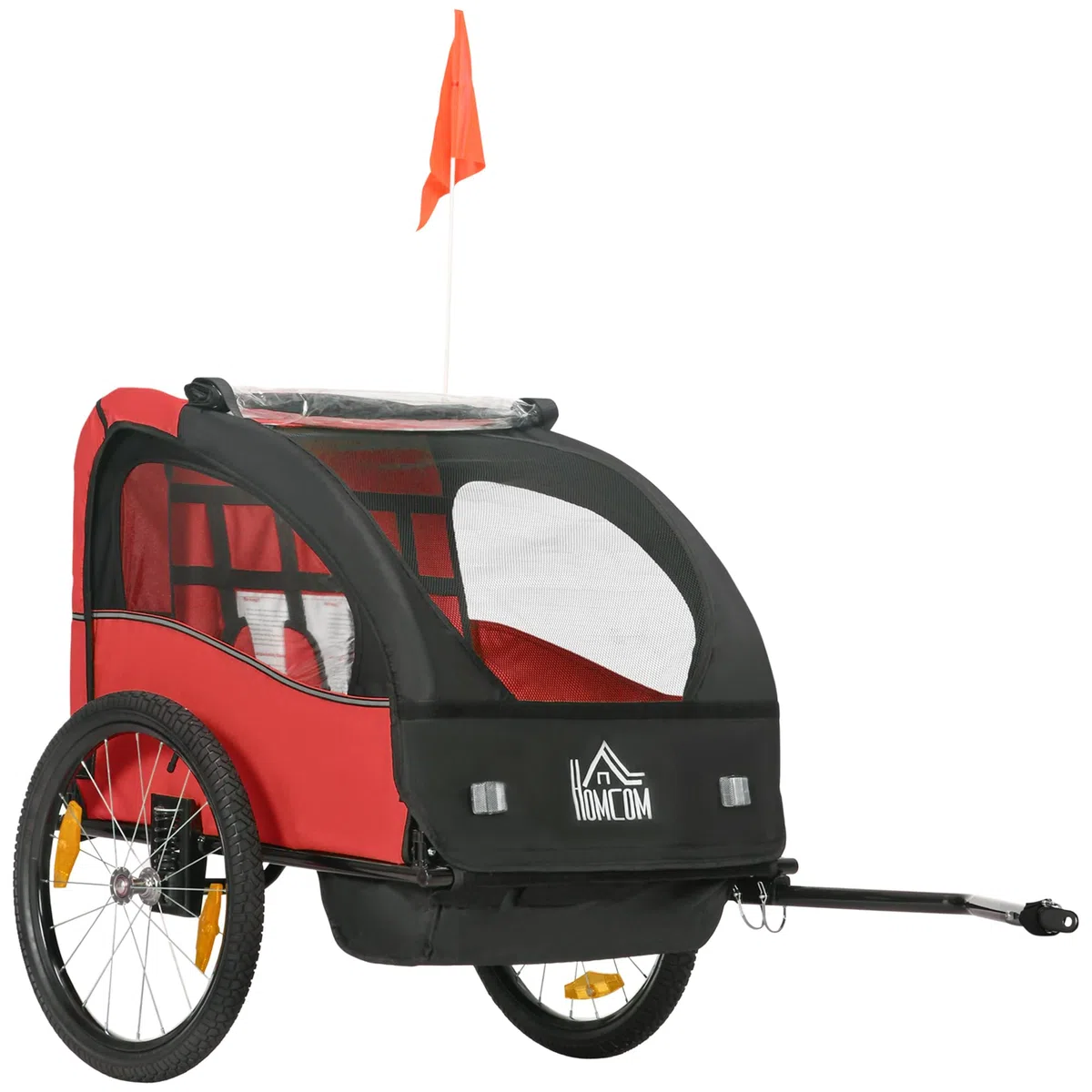 HOMCOM Remorque de vélo pour enfants 2 places 18 mois ceinture de sécurité amortisseur 140x88x90 cm