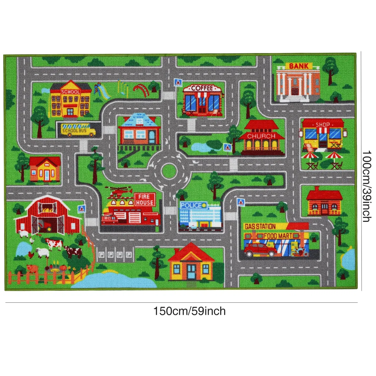 Tapis de jeu pour enfants, motif carte routière urbaine pour salle de jeux, chambre à coucher, salon (100 cm x 150 cm)