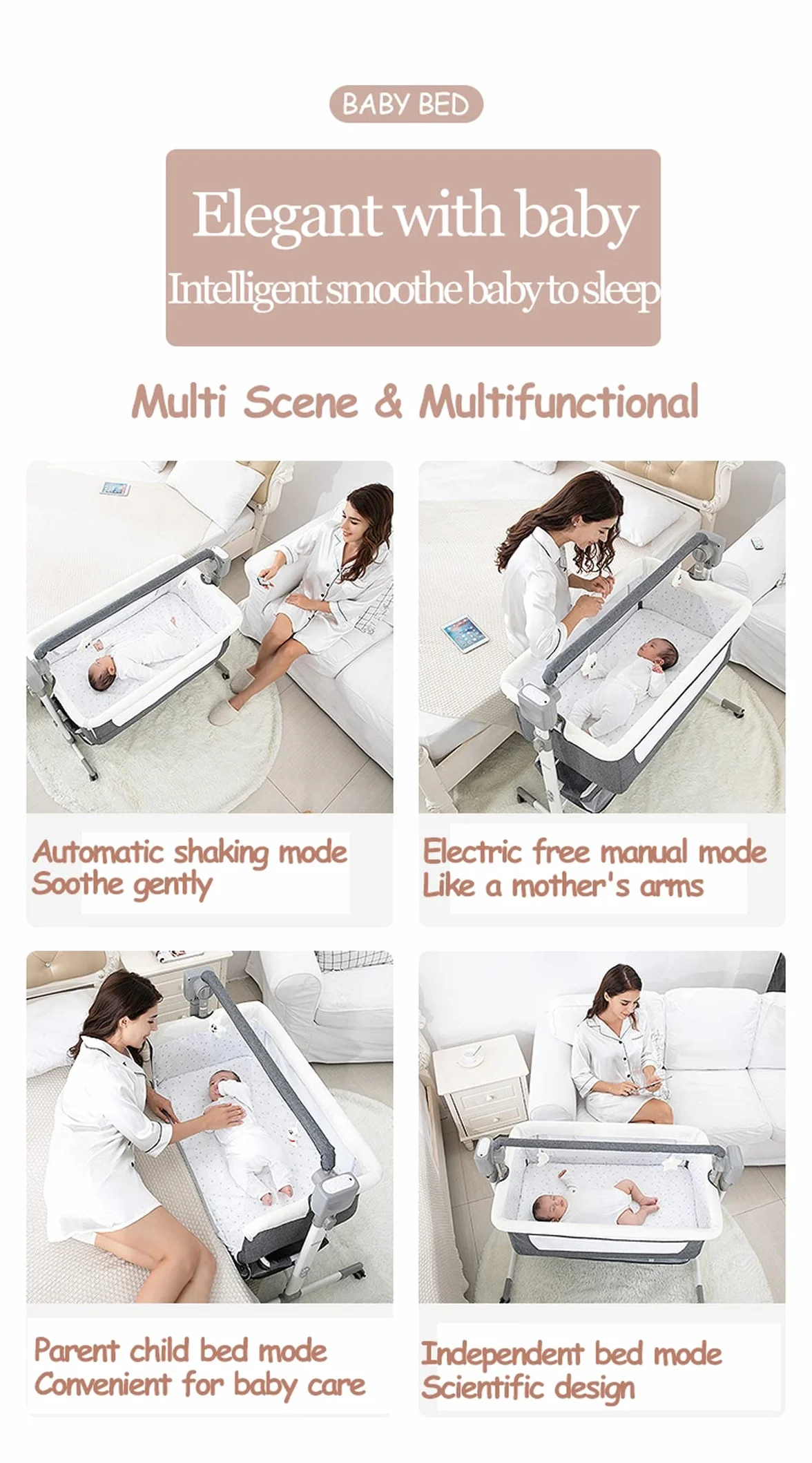 Lit Cododo Bébé Électrique Bluetooth 5 Engrenages Balancement Matelas Musique 601 Brown
