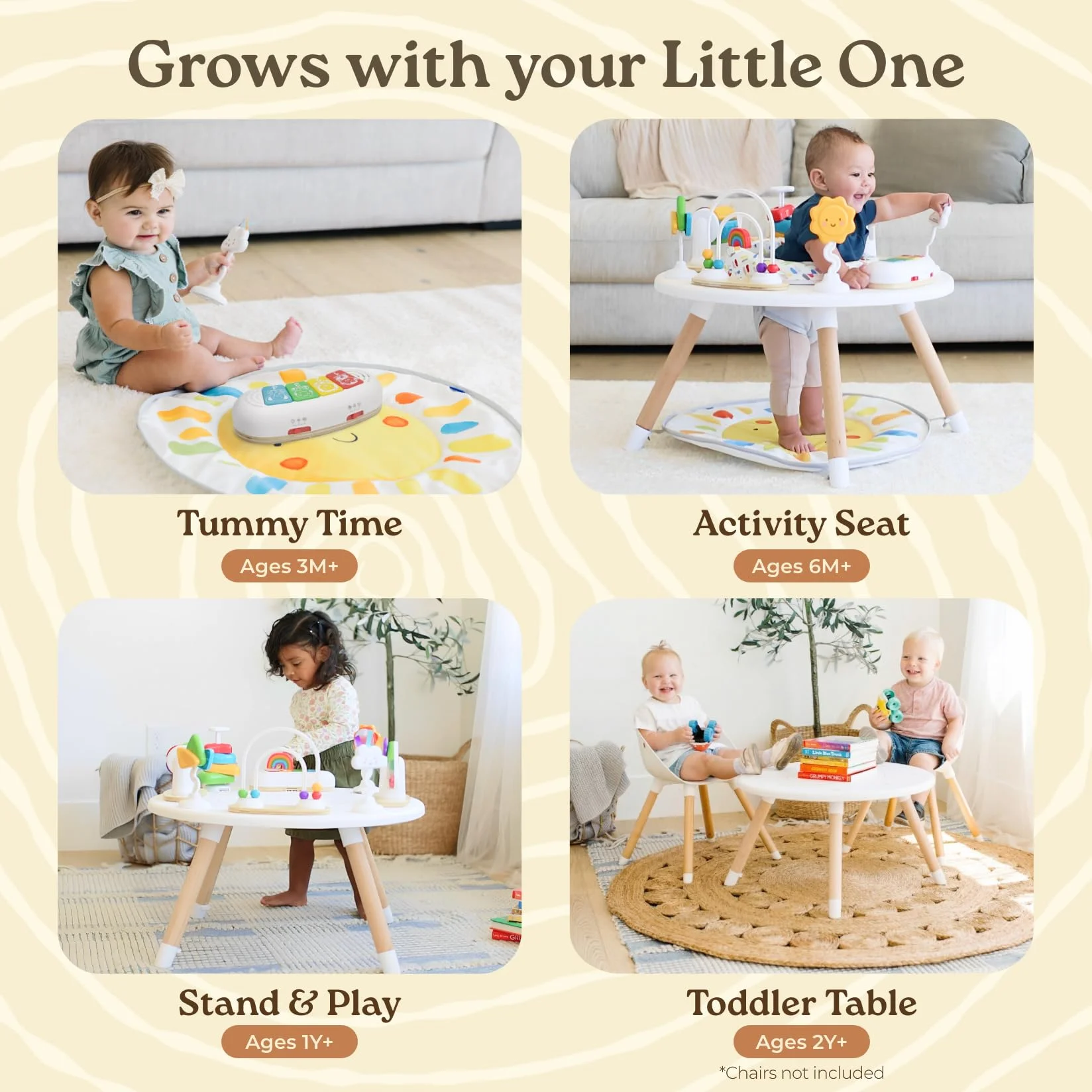 Move2Play Centre d'activités 4 en 1 pour bébé | Design inspiré de Montessori | 8 jouets interactifs | Temps du ventre, exersaucer, pull et table pour tout-petits | Indispensable pour bébé