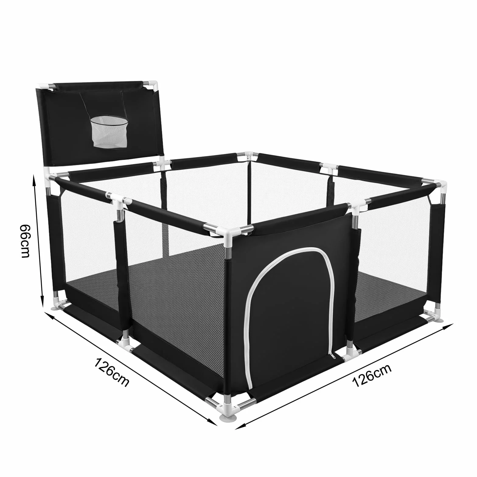Parc Bébé,Modulable 126x126cm,50 Balles,Pliable pour Enfants 0-24 Mois,Aire de Jeu Sécurisée Maison, Tapis Anti-Dérapant Intérieur,Centre d'Activités pour Enfants,Basketball Rack