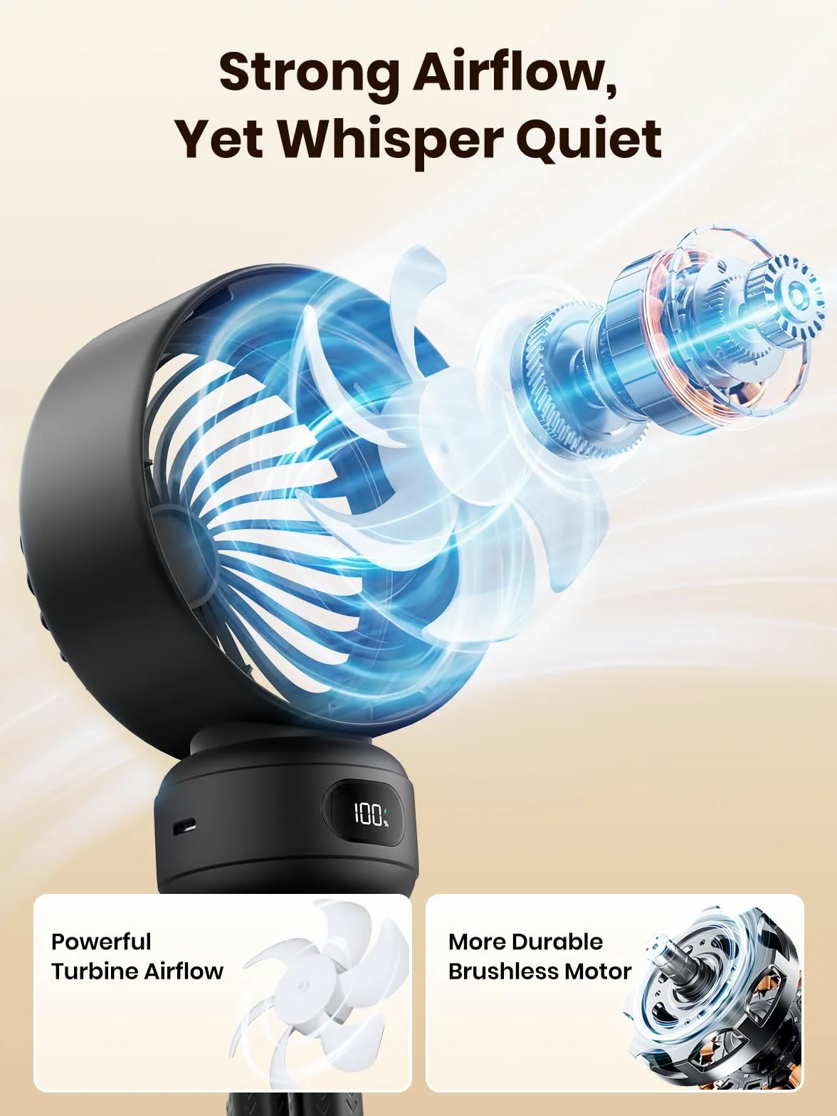 Warmco Ventilateur portable pour poussette, ventilateur à clipser rechargeable 4000mAh avec trépied flexible (jusqu'à 15H), 4 vitesses, affichage LED, grille détachable, fonctionnement silencieux