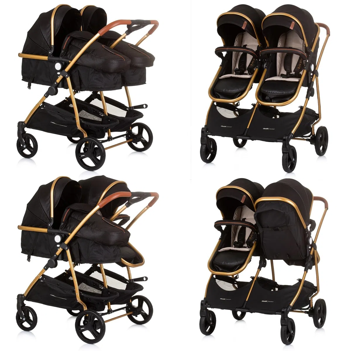 DUO SMART Poussette jumeaux ou enfants rapprochés largeur 79 cm Noir sans cosy