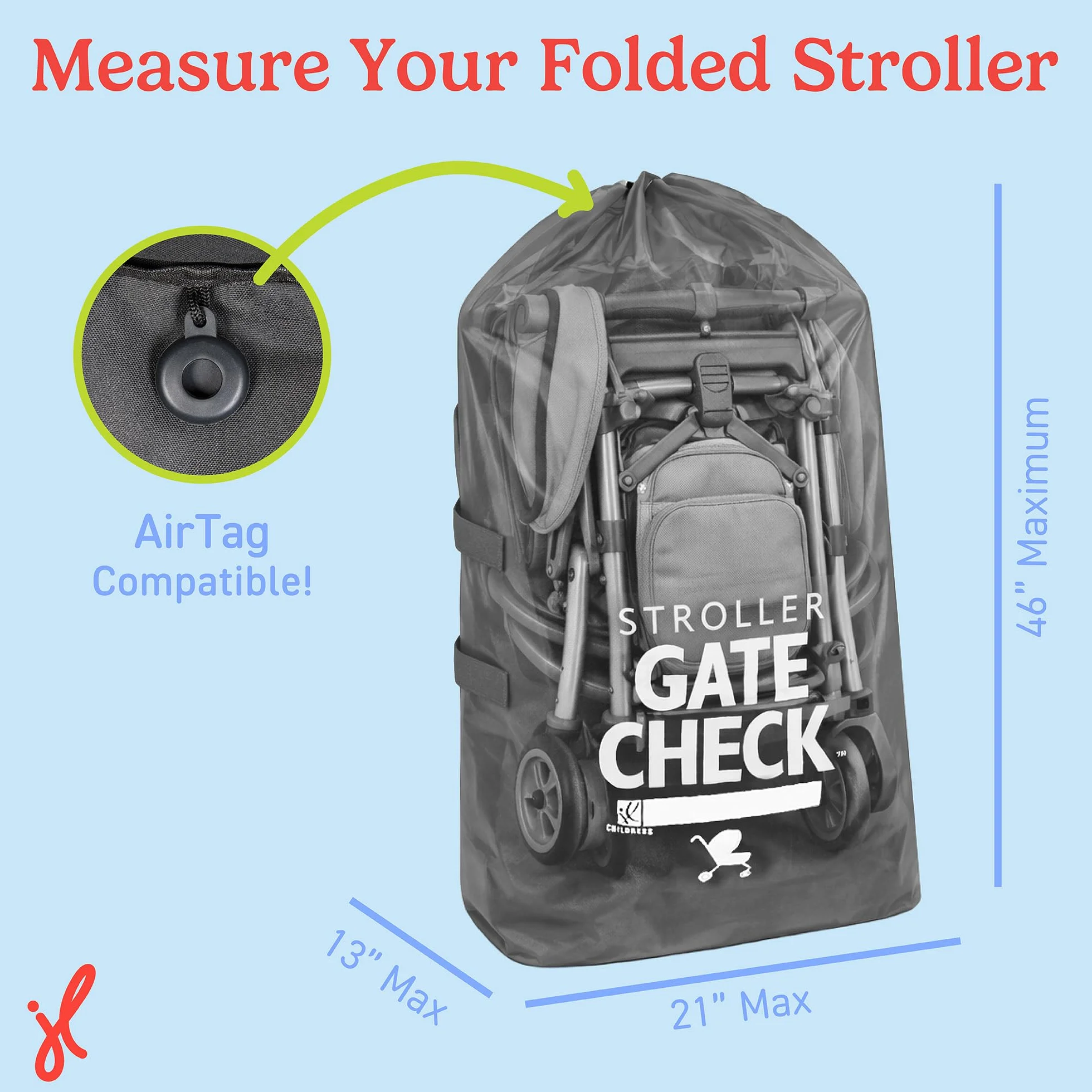 J.L. Childress Gate Check Sac pour poussettes Standard et Doubles – Sac de Voyage pour Poussette, Noir, Noir, Compacte